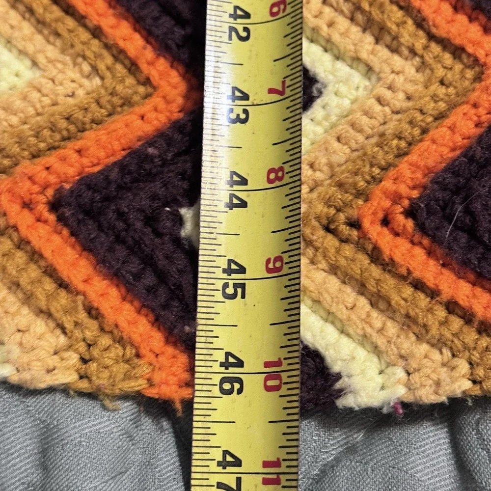 VTG Handmade Afghan Throw Blanket Zigzag Chevron Crochet Halloween Pumpkin Fall